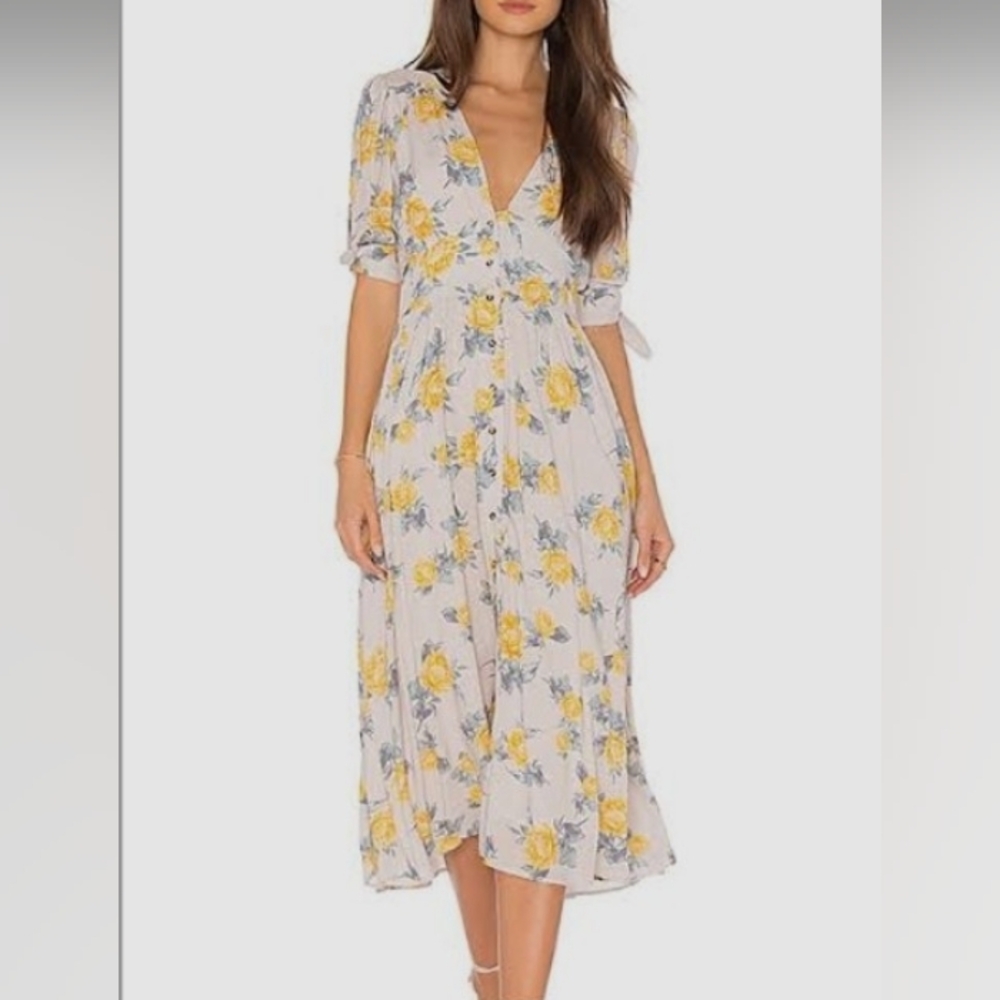 Free People Floral Yellow and Light Gray Midi Dress - Picture 1 of 9